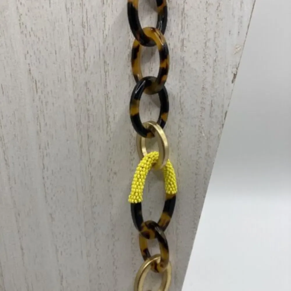 J.Crew‎ Tortoise Links yellow seed beads gold tone 30
